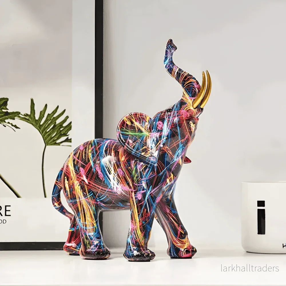 ColorMajesty Elefant – Abstrakt Mångfärgad Konststaty i Harts - Bild 3