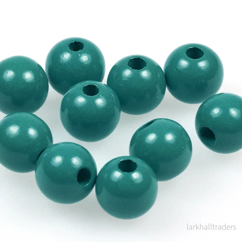 Träpärlor, 15mm, petrol, 20st