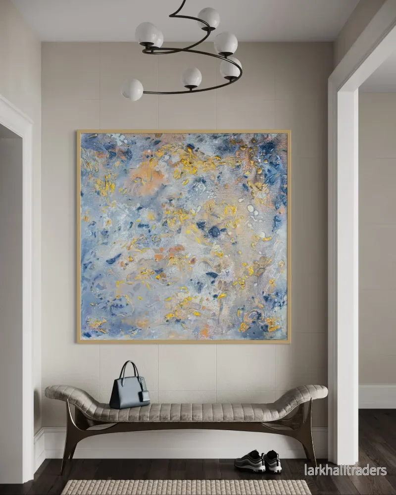 Abstrakt Havslandskap Canvas Print Svensk Väggkonst Blå och Guld: ”The Ocean Our Universe”
