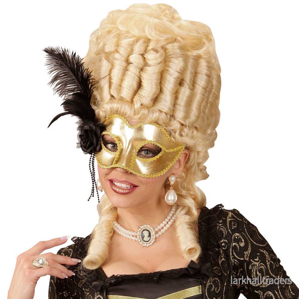 Ögonmask, gold venice med fjäder - Bild 2