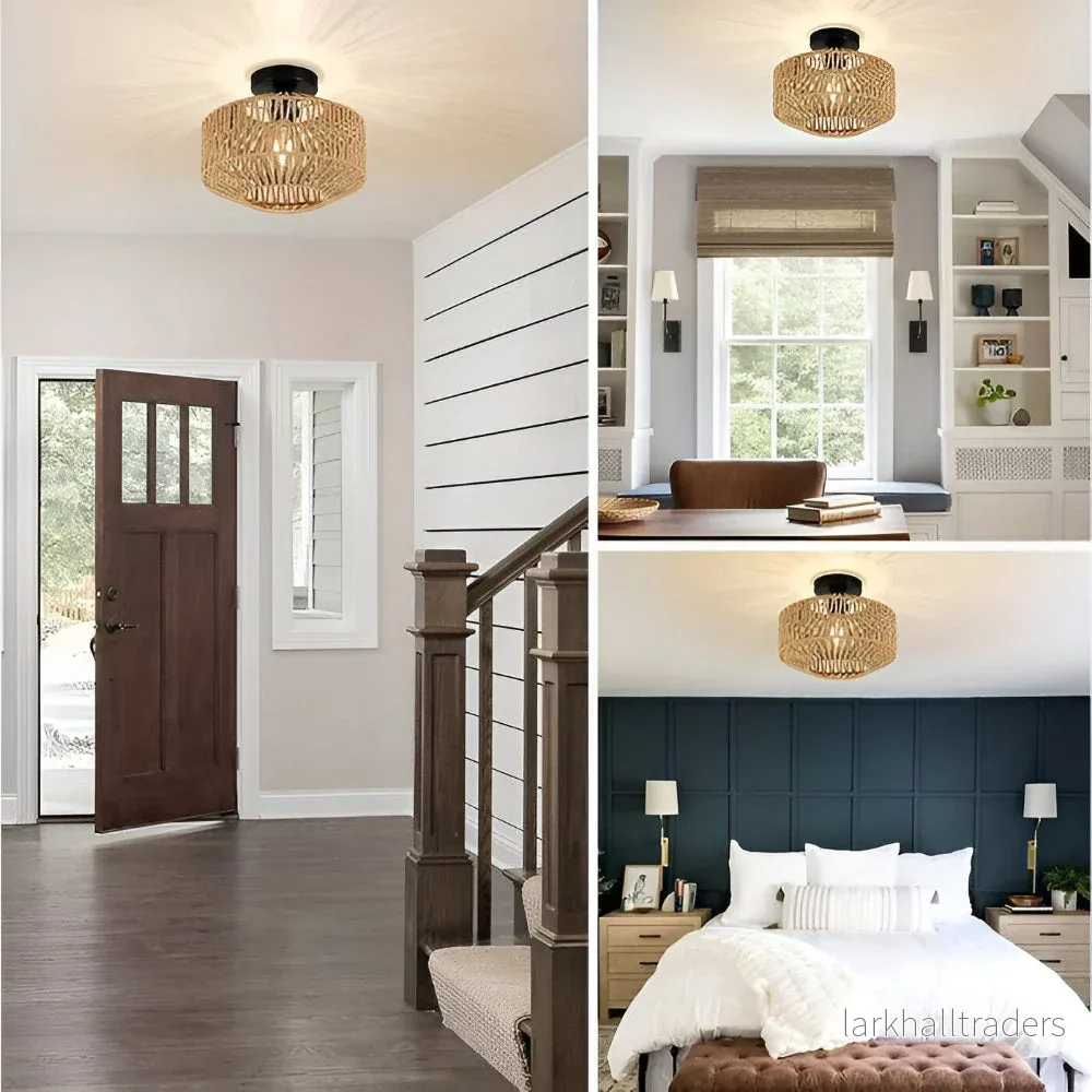 Solvane – Handgjord Rattan Taklampa i Bohemisk Stil - Bild 3