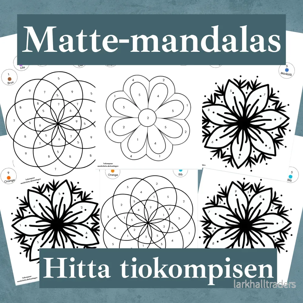 Matte-mandalas tiokompisar. Para ihop tiokompisarna
