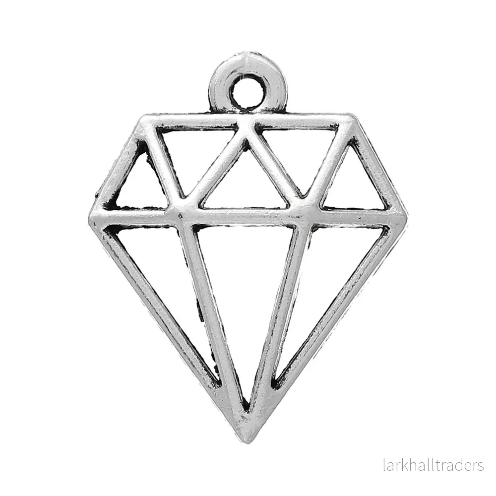 Berlock, diamant, antiksilver, 16mm, 10st