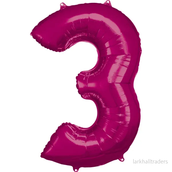 Folieballong, siffra 3 rosa 86 cm Folieballong, siffra 3 rosa 86 cm