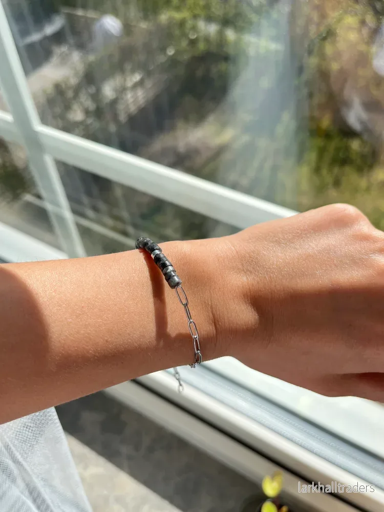 Obsidian Kedjearmband – Silver Rostfritt stål och Natursten - Bild 2