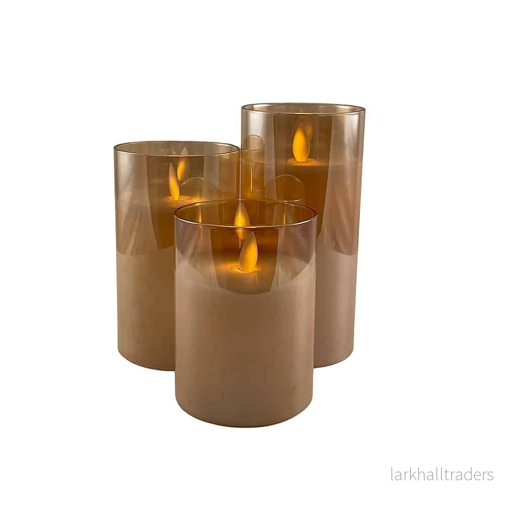 LED-ljus i glas - 3 st. - 12/15/17 cm - med 3D-låga - (flera färger) - Bild 2