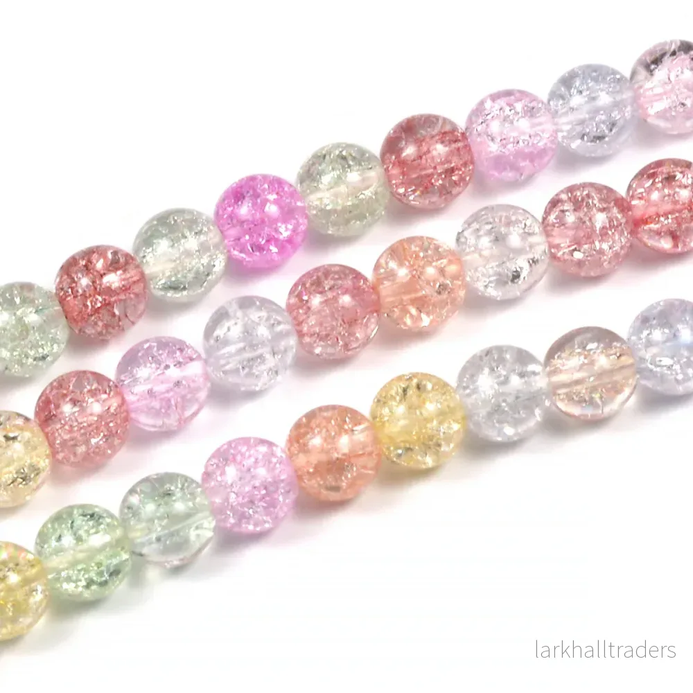 Krackelerade glaspärlor, pastell mix, 6mm