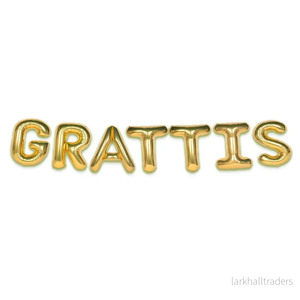Folieballong, girlang grattis guld 35 cm Folieballong, girlang grattis guld 35 cm