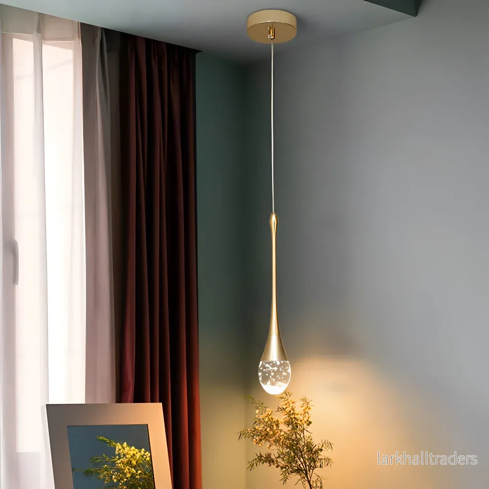 Rainelle – Kristallglas Pendellampa i Svart och Guld med Droppdesign - Bild 2