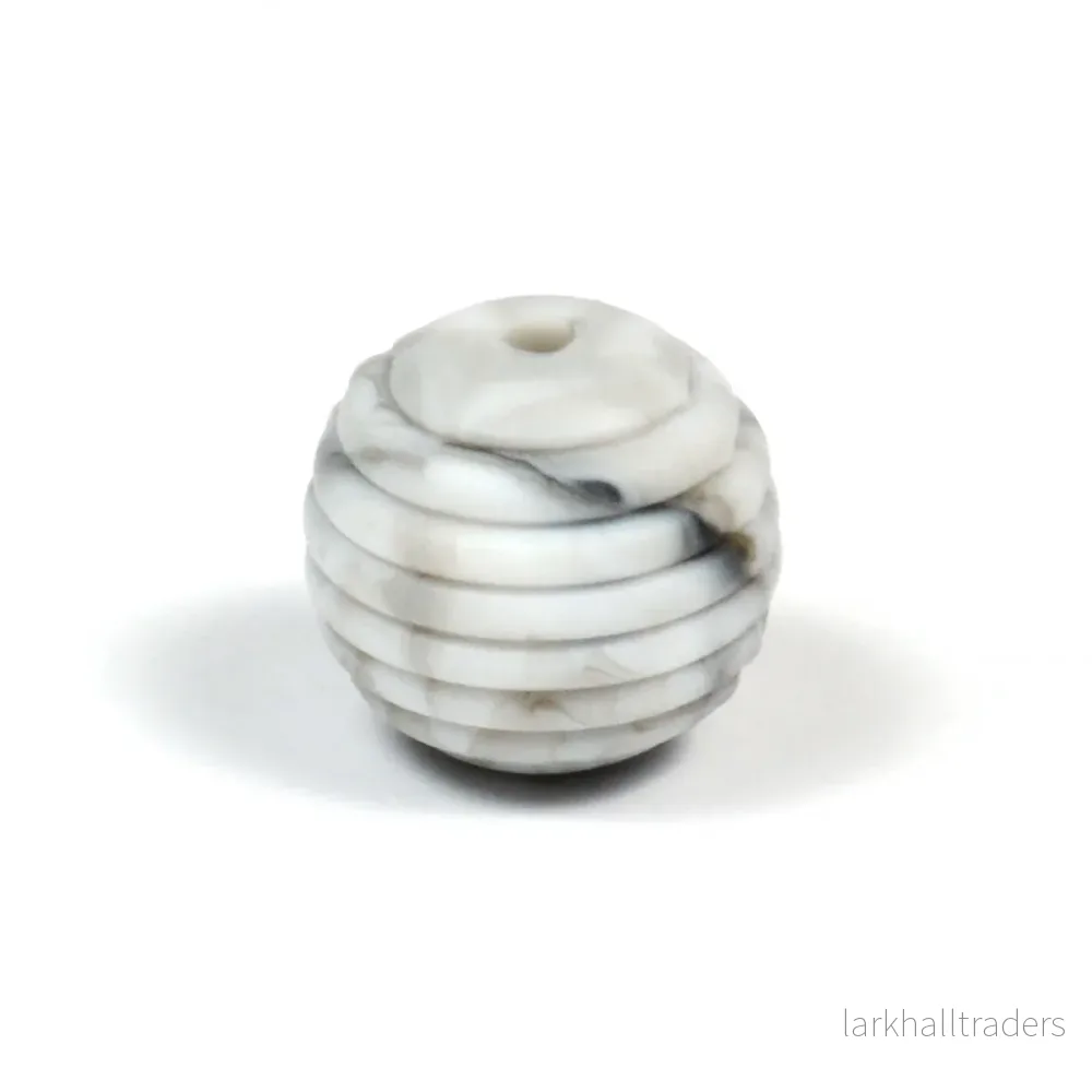Räfflad silikonpärla, marmor, 15mm
