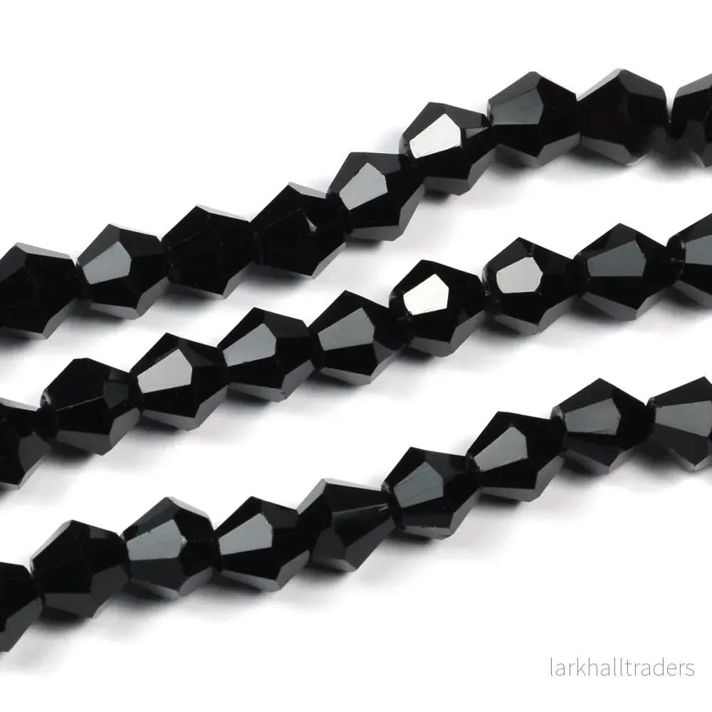 Bicone glaspärlor, svart, 6mm