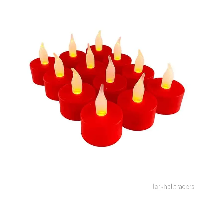 LED-värmeljus i plast – 12 st. – ø3,5 x 5 cm – röd – LED-värmeljus i plast – 12 st. – ø3,5 x 5 cm – röd –