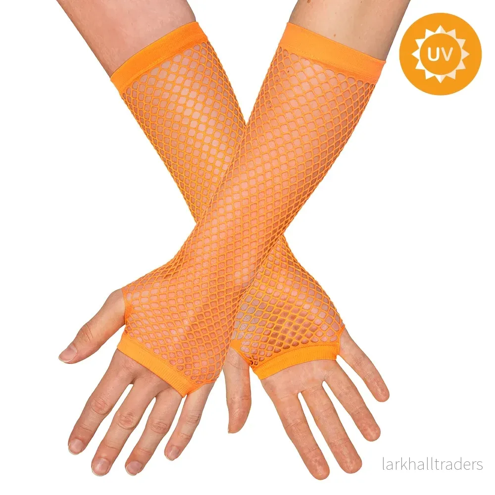 Näthandskar, neon orange långa 80-tal Näthandskar, neon orange långa 80-tal