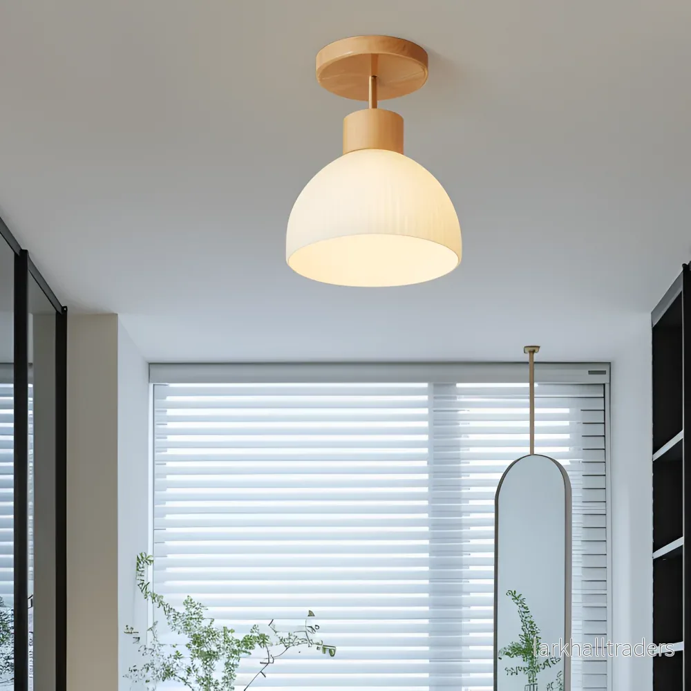 LjusAisle – Nordisk Ribbad LED Taklampa i Glas och Trä LjusAisle – Nordisk Ribbad LED Taklampa i Glas och Trä