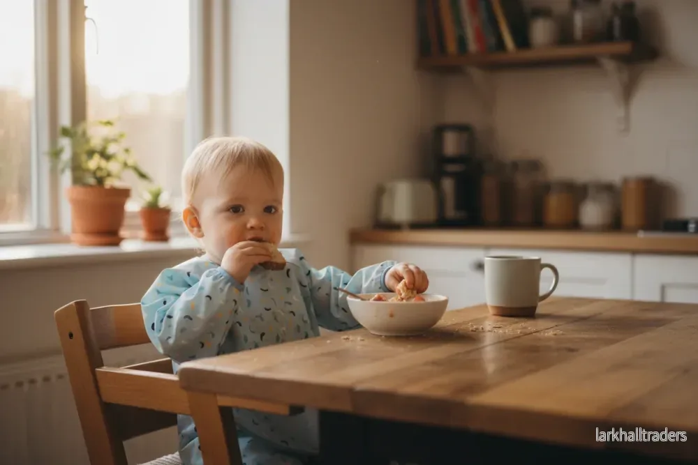 Långärmad haklapp med smulfångare konstnärligt mönster Blå - Bild 2