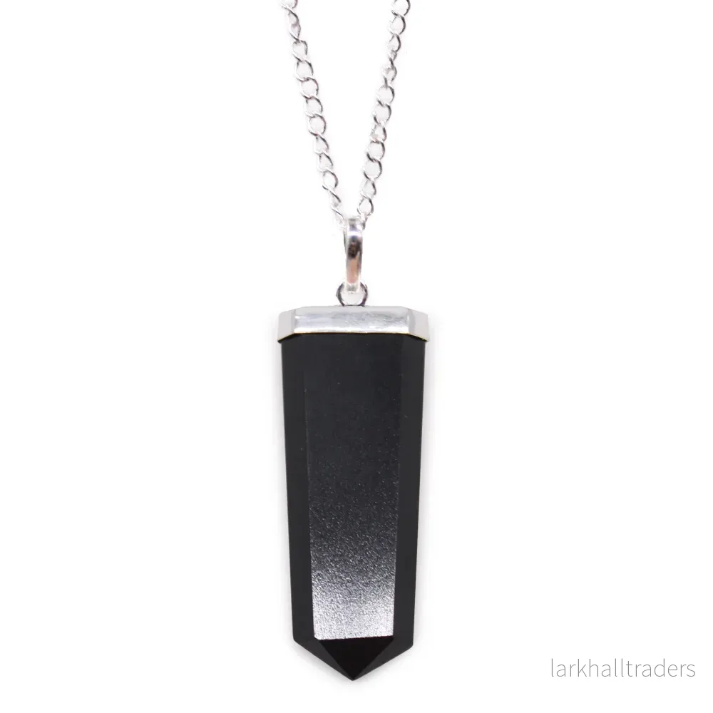 Halsband med svart agat – platt kristallspets