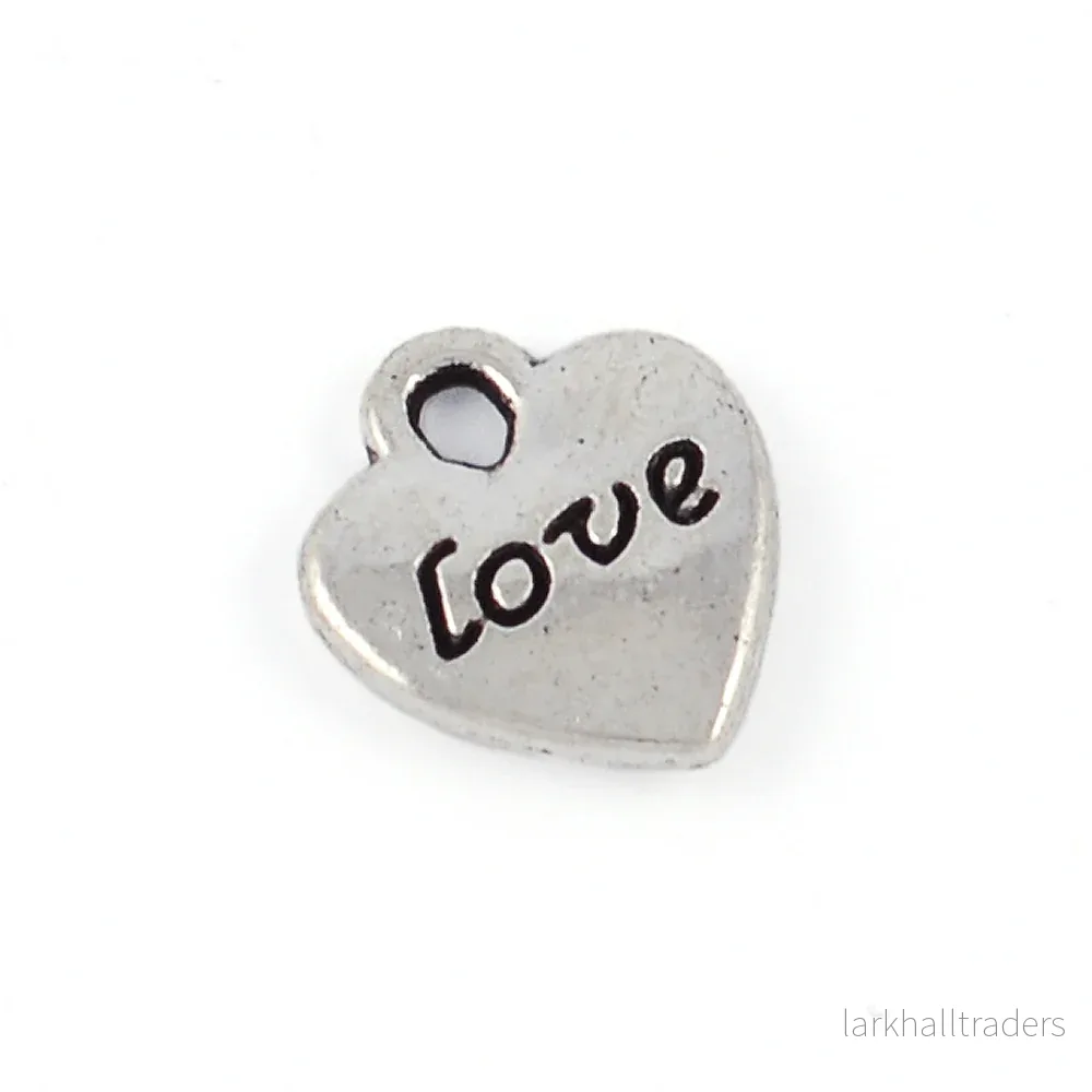 Berlock hjärta ”love”, antiksilver, 10mm, 10st Berlock hjärta ”love”, antiksilver, 10mm, 10st