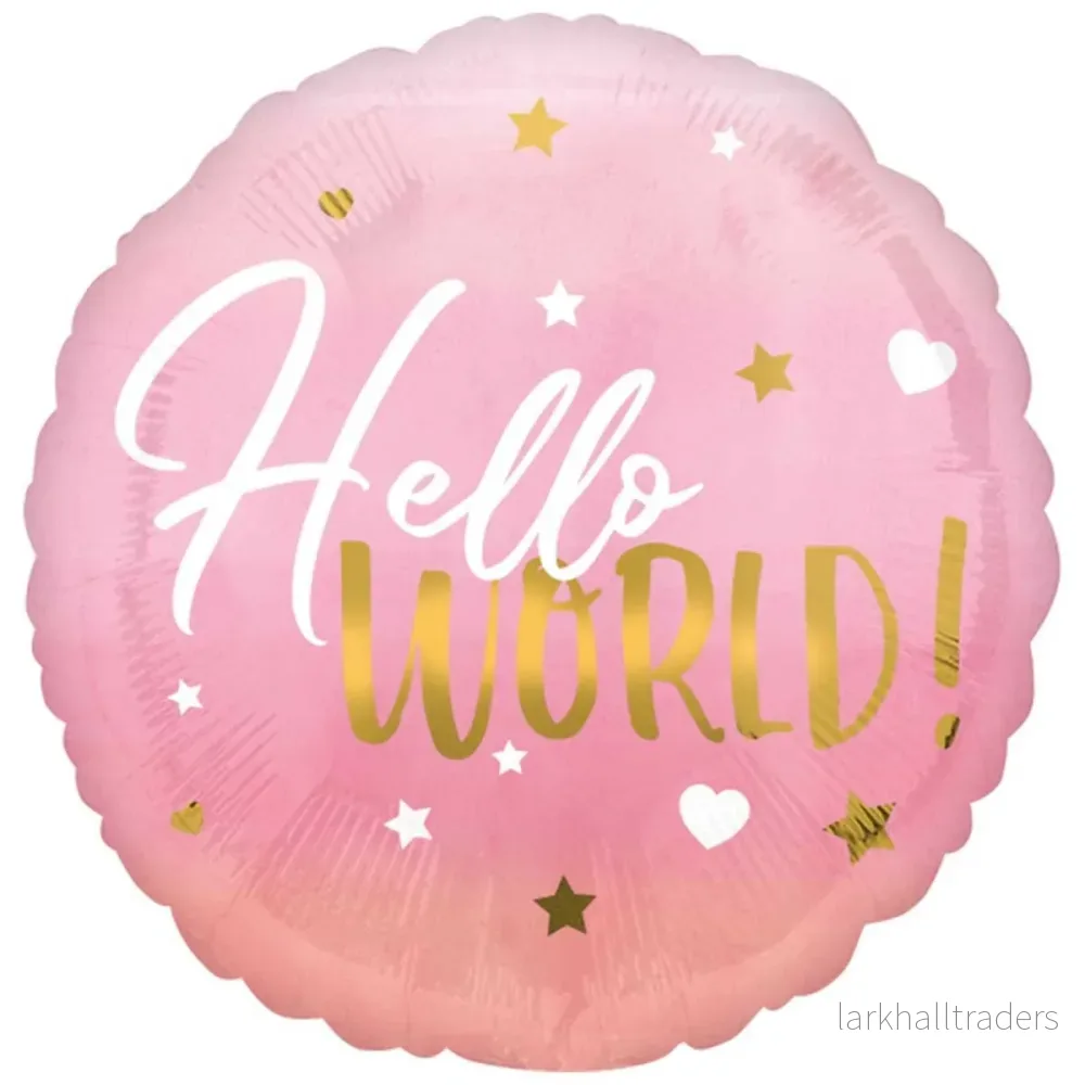 Folieballong, hello world rosa 43 cm