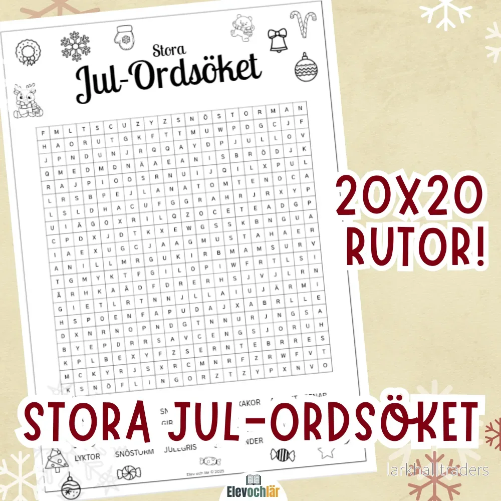Stort Jul-Ordsök! 20×20 rutor + facit Stort Jul-Ordsök! 20×20 rutor + facit