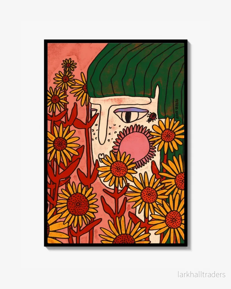 Woman Among Sunflowers Art Poster Woman Among Sunflowers Art Poster