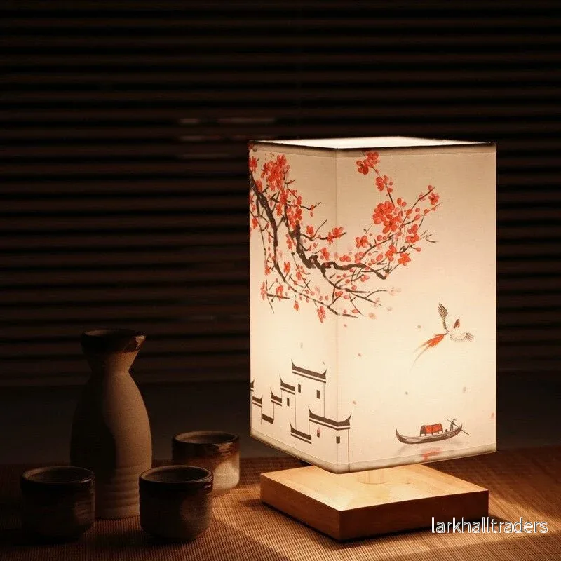 Japandi bordslampa i trä och bambu