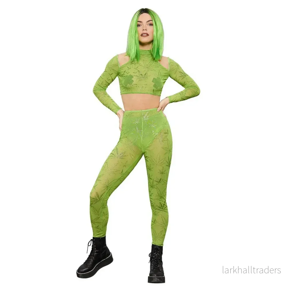 Bodysuit, Fever Cannabis Sheer Crop Top & Leggings Bodysuit, Fever Cannabis Sheer Crop Top & Leggings