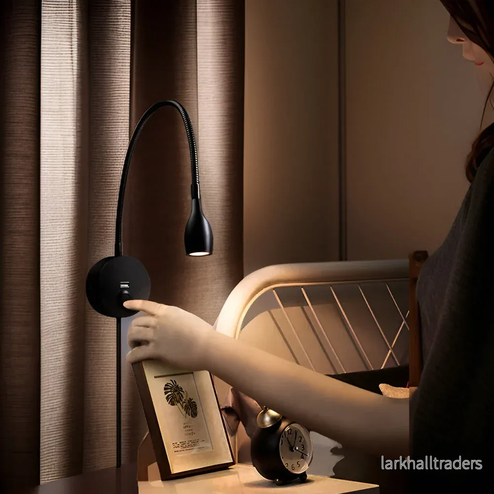 LumiBend – Vägglampa med Touchkontroll, Svanhals och USB-laddare - Bild 2