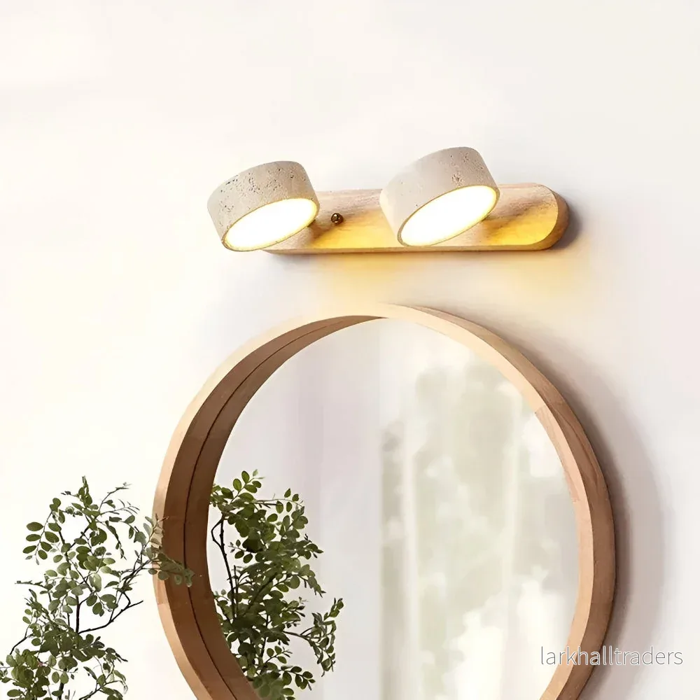 Trevano – Rund LED Vägglampa | Naturstensyta & Trä | Elegant Väggbelysning för Inomhusbruk