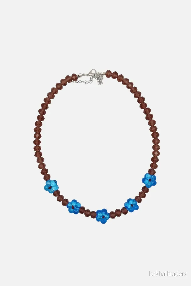 5 Blå Blommor & Lila Pärlor Halsband 5 Blå Blommor & Lila Pärlor Halsband