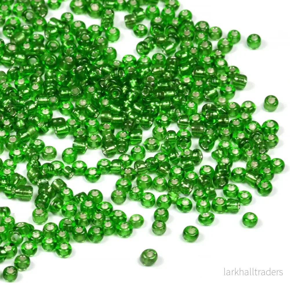 Seed Beads, 2mm, silverlined grön, 30g Seed Beads, 2mm, silverlined grön, 30g
