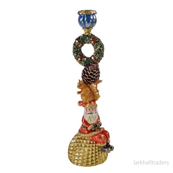 Ljusstake med ekorre på jultomten, polyresin