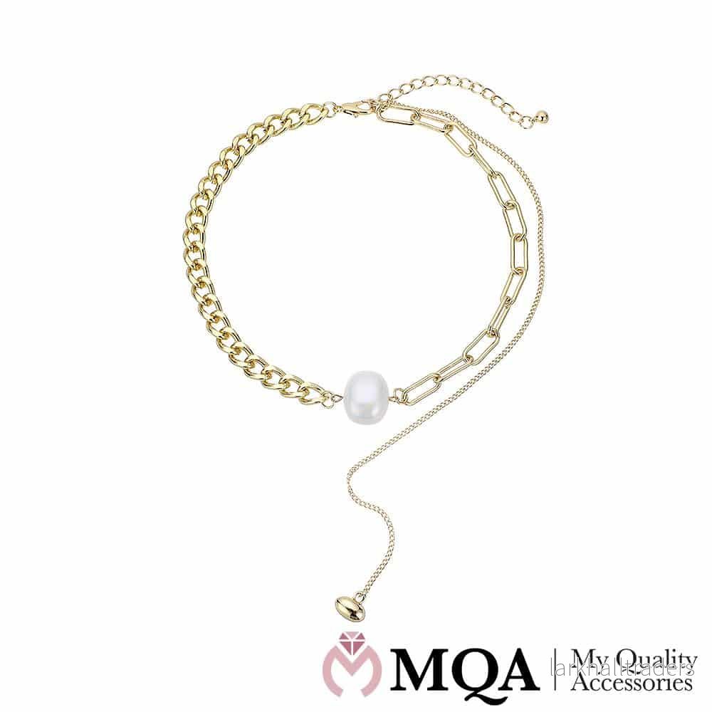 Halsband guldfärgat, pärla, lång lös kedja med boll, justerbart Halsband guldfärgat, pärla, lång lös kedja med boll, justerbart