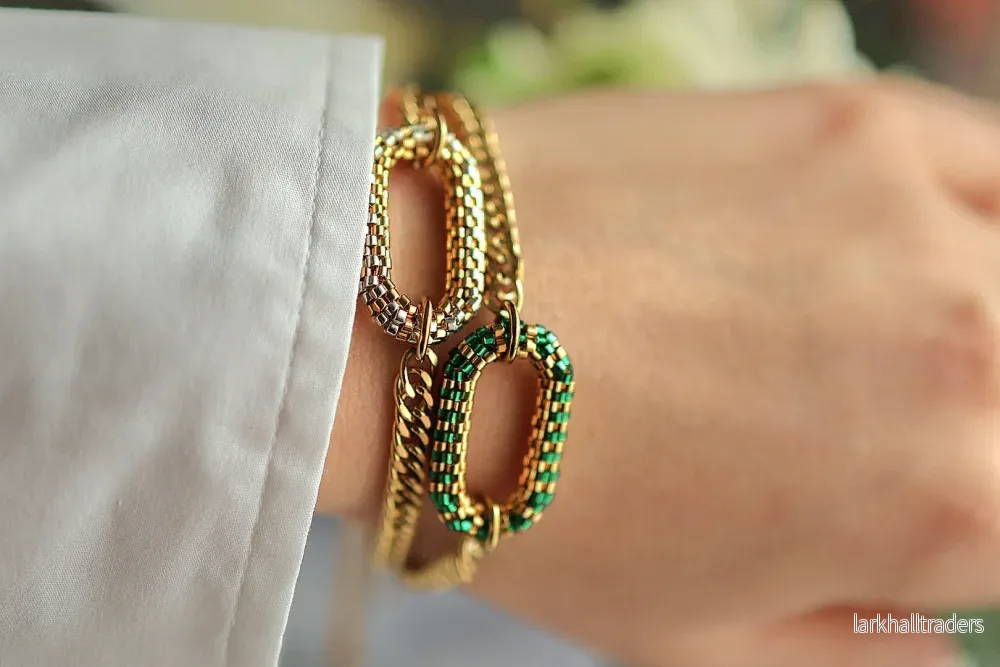“Emerald Harmony” Handgjord Guld & Miyuki Pärl Armband