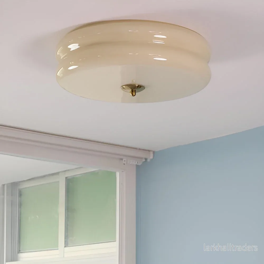 Kreolux – Rund Taklampa i Krämfärgat Glas med Integrerad LED