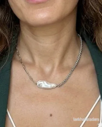 Naturligt Pärl Statement Halsband – Silver - Bild 2