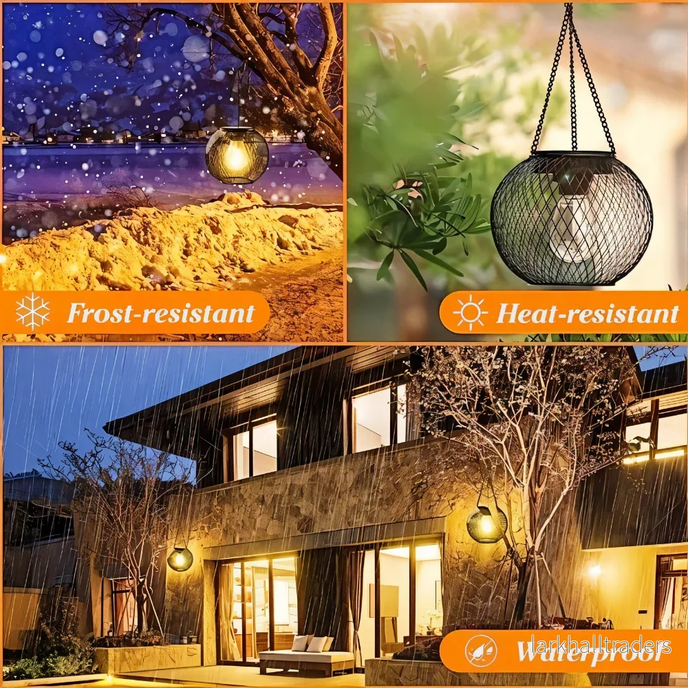 SolMesh Glow – Solcellsdriven Hänglykta i Metall med Nätstruktur - Bild 3