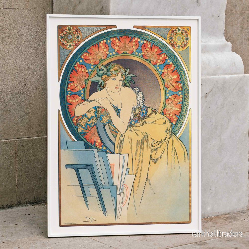 Kvinna med vallmo av Alphonse Mucha Poster