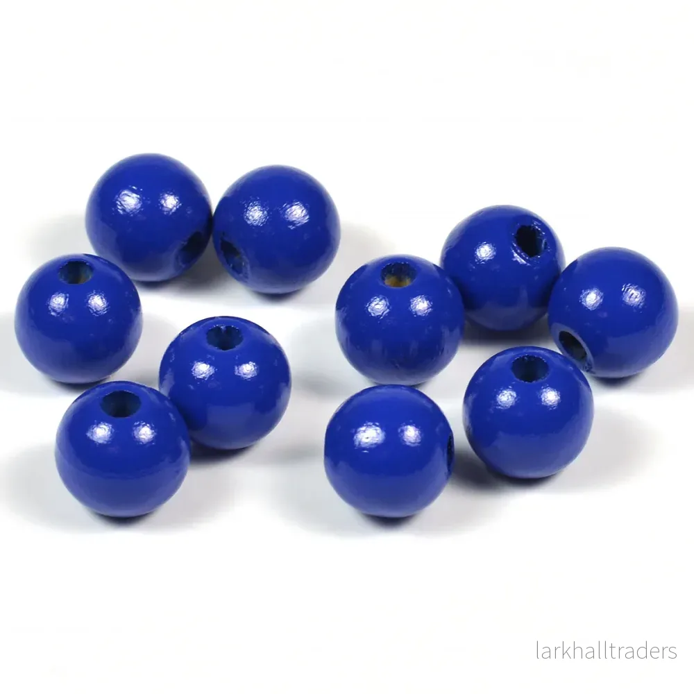 Träpärlor, 10mm, mörkblå, 50st