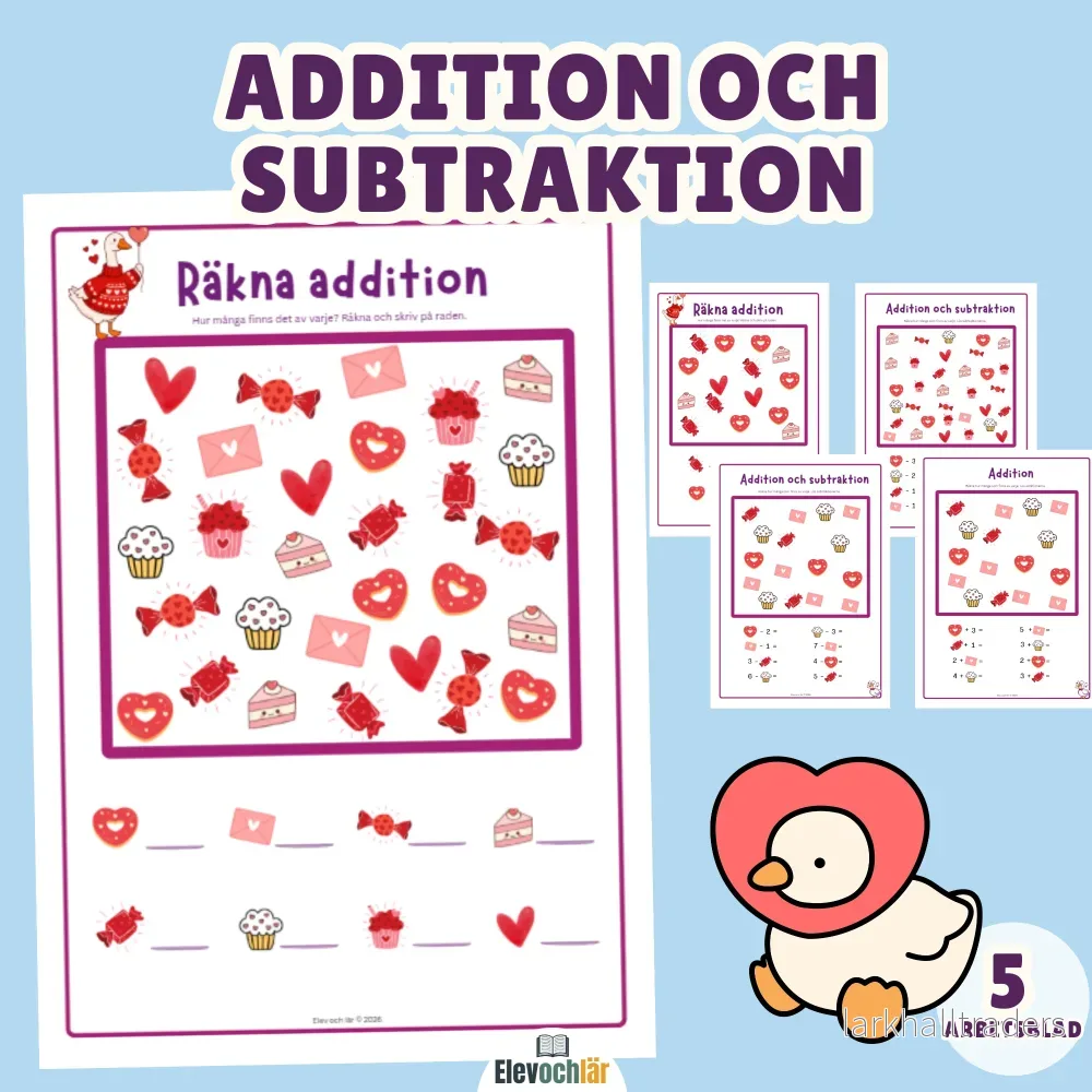 Enkel addition och subtraktion – räkna antalet symboler 5 arbetsblad