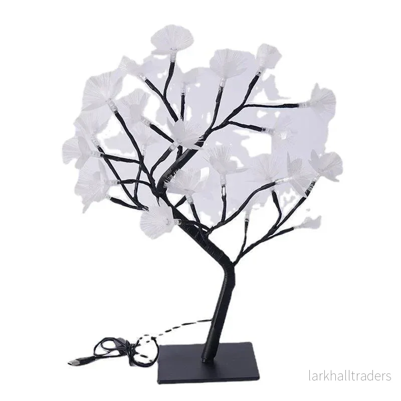 BloomAura – Vit blomträdslampa med varmvit belysning och USB/batteridrift