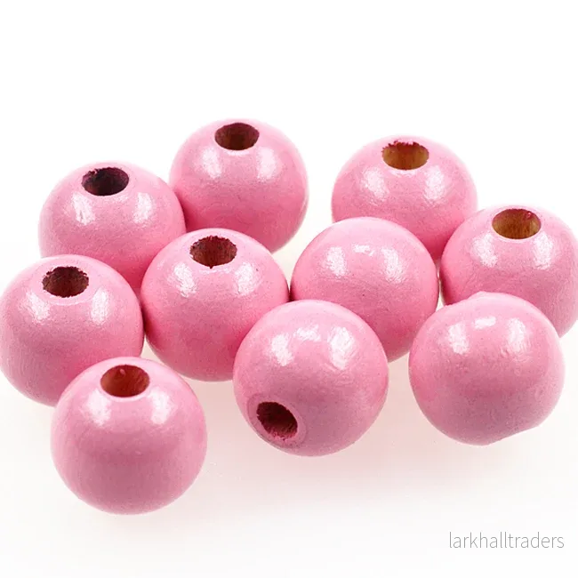 Träpärlor, 15mm, rosa, 20st