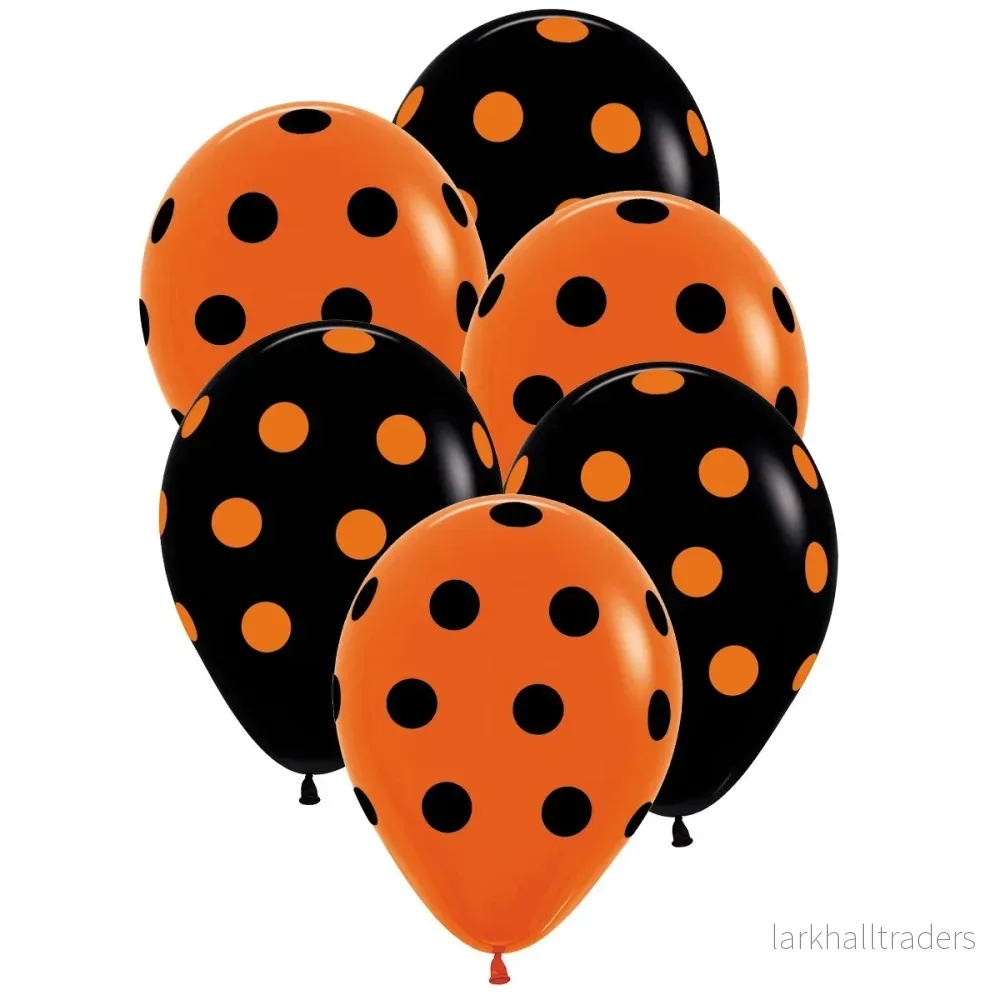 Ballonger, svart/orange prickar 6 st Ballonger, svart/orange prickar 6 st