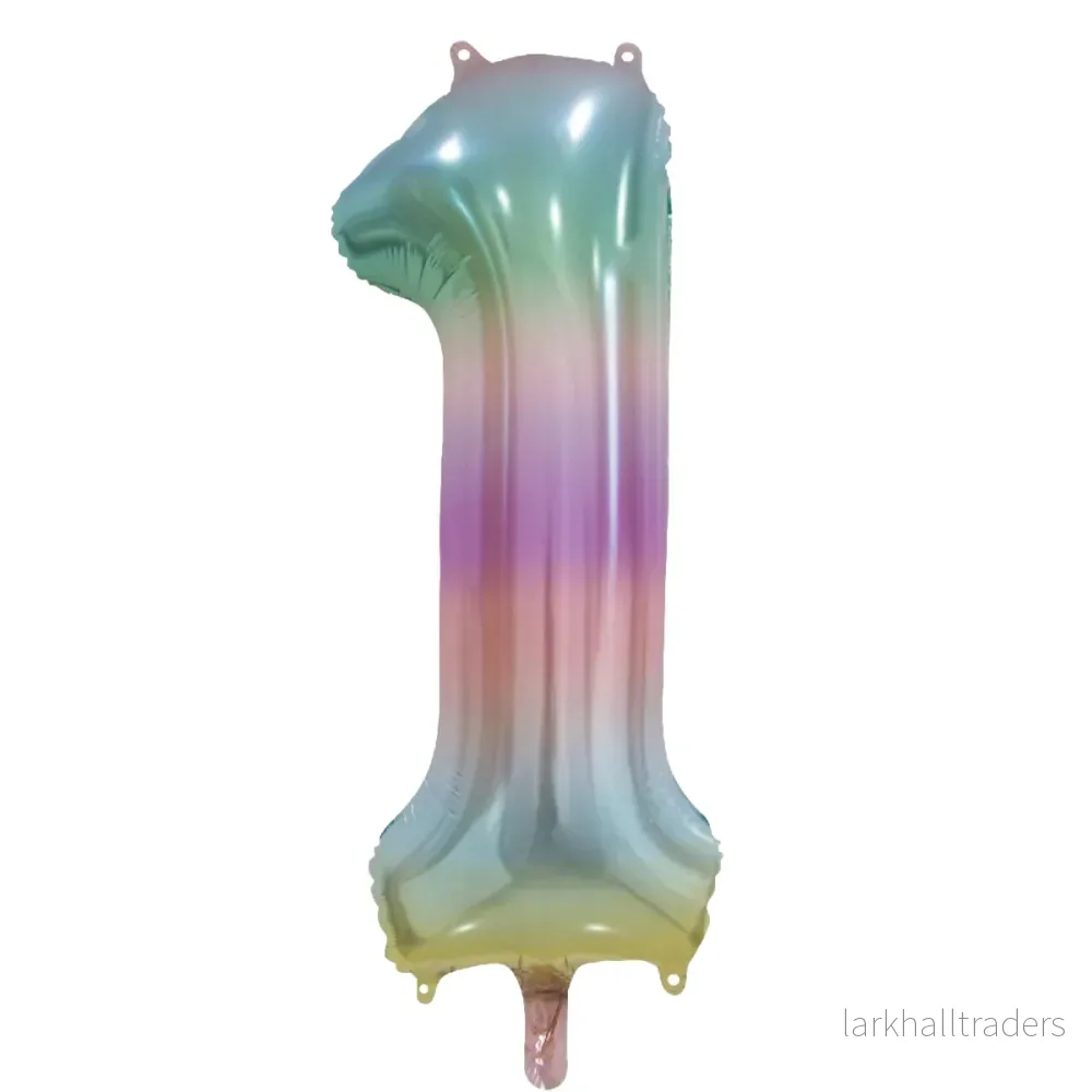 Folieballong, siffra 1 pastell regnbåge 86 cm Folieballong, siffra 1 pastell regnbåge 86 cm