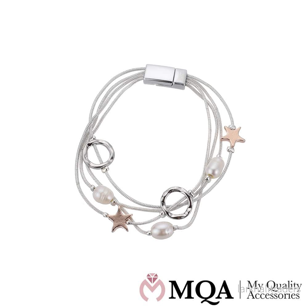 Armband, silver, 3-i-1, pärlor, stjärnor och ringar