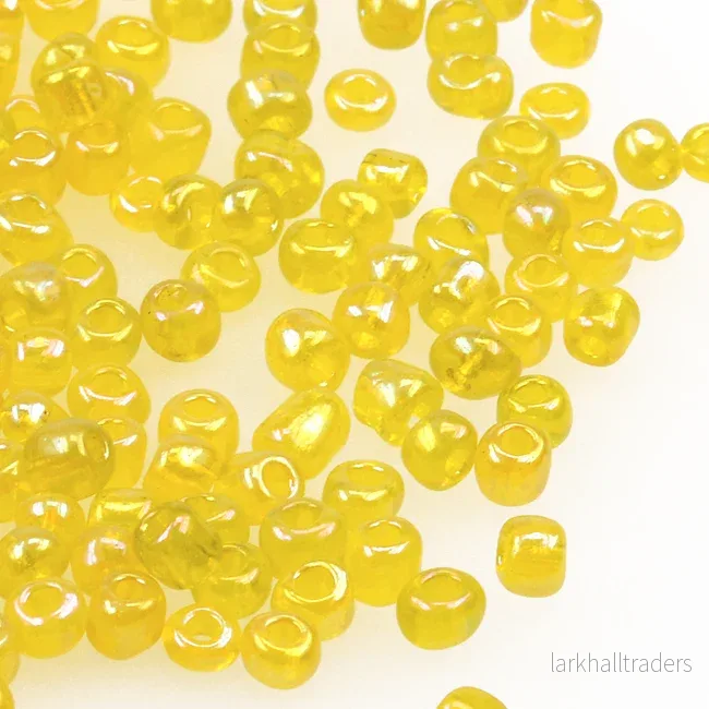 Seed Beads, 4mm, transparent-rainbow gul, 30g Seed Beads, 4mm, transparent-rainbow gul, 30g