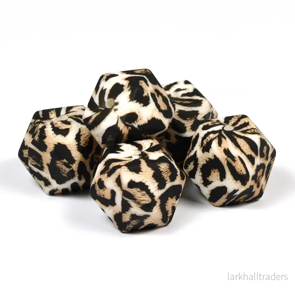 Kantig silikonpärla, leopard päls, 18mm - Bild 2