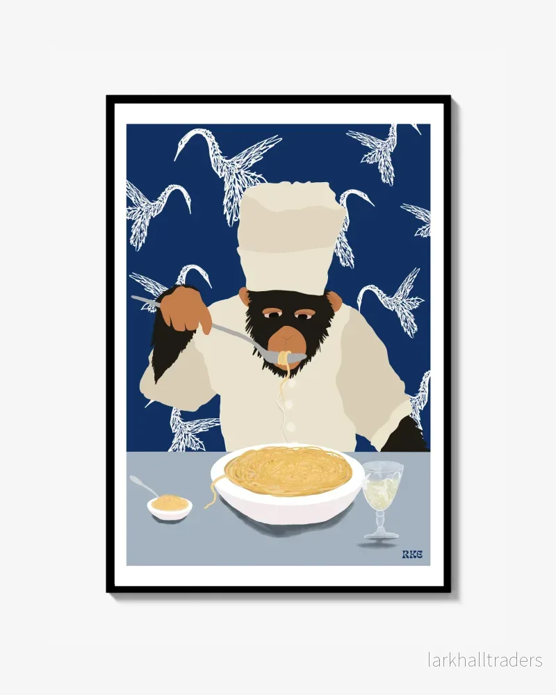 Monkey Eats Pasta Poster