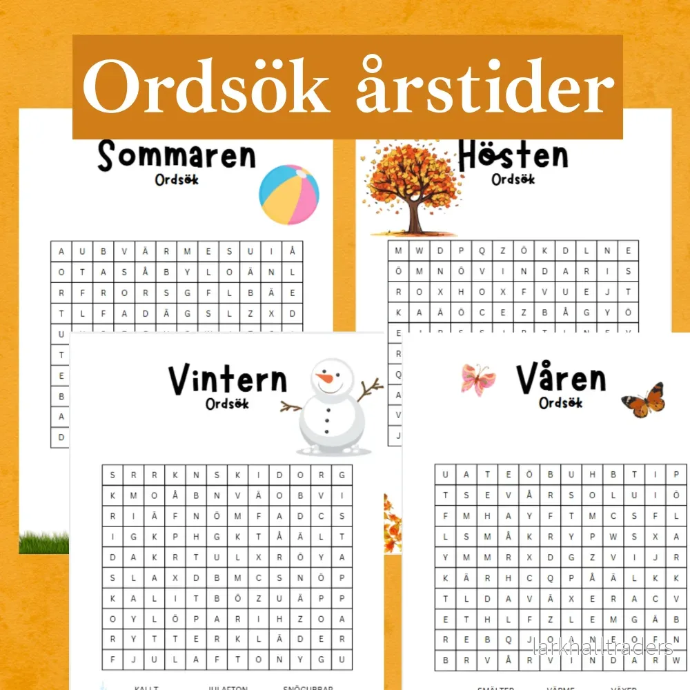 Ordsök årstider. Vår, sommar, höst och vinter. Med facit för självständig rättning!
