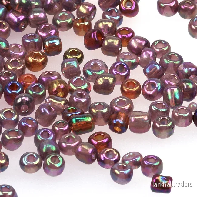 Seed Beads, 4mm, transparent-rainbow plommon, 30g