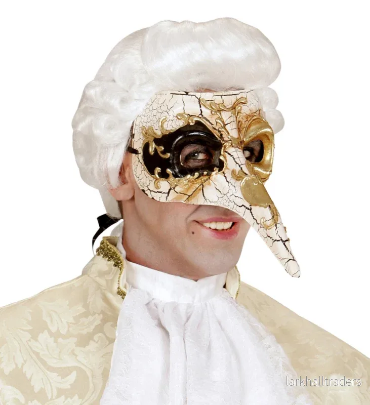 Venetiansk mask, vit/svart/guld Venetiansk mask, vit/svart/guld